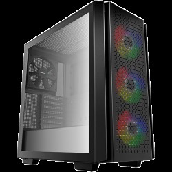 DeepCool CG560, Mid Tower, Mini-ITX/Micro-ATX/ATX/E-ATX, 2xUSB3.0, 1xAudio, 3x120mm Pre-Installed ARGB Fans + 1x140mm Black Fan, Tempered Glass, Mesh Panel, Black - Аксесоари, Кутии, Вентилатори