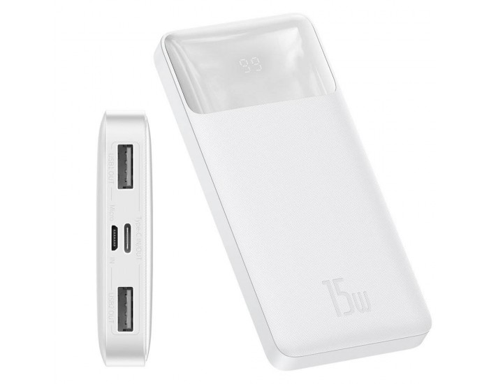 Външна батерия Baseus Bipow Digital Display 10000 mAh 15W 2 USB / USB-C PPDML-I02 - бяла