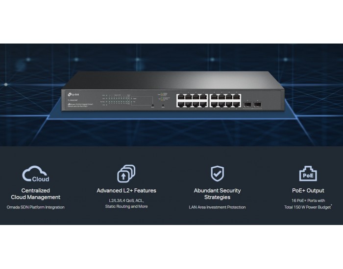 18-портов гигабитен управляем комутатор TP-Link JetStream TL-SG2218P с 16-портов PoE+