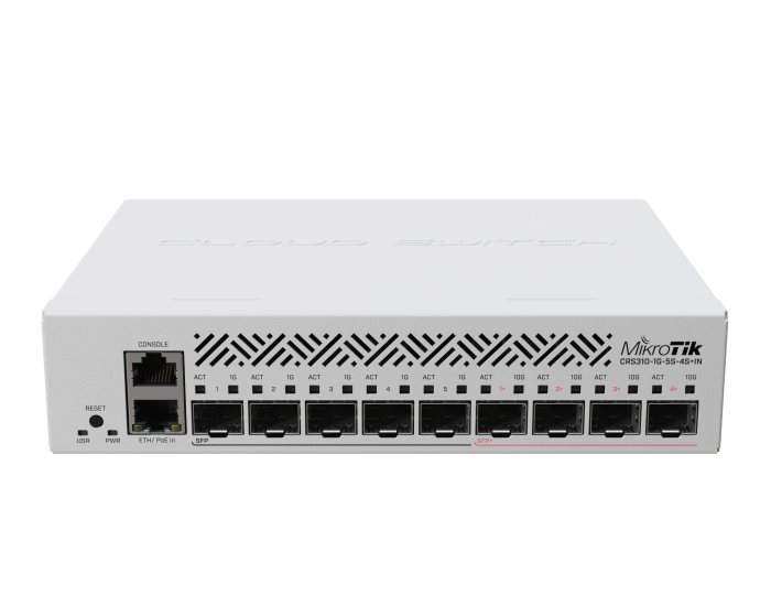 Комутатор Mikrotik CRS310-1G-5S-4S+IN с 5 SFP и 4 SPF+ порта