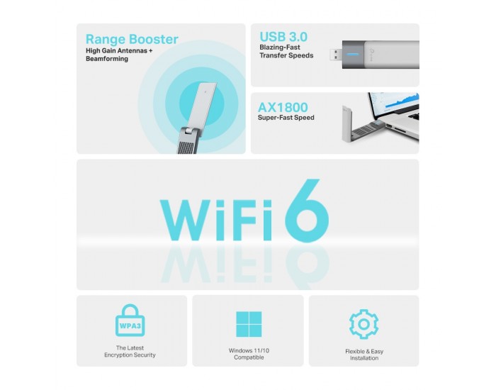Безжичен USB 2-лентов адаптер TP-Link Archer TX20UH AX1800