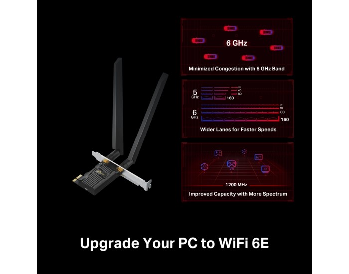 Безжичен PCIe адаптер TP-Link Archer TXE72E AXE5400 Wi-Fi 6E