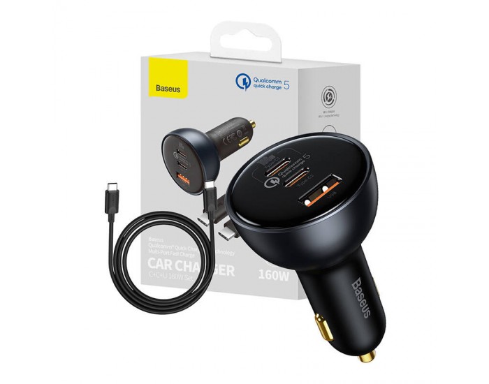 Зарядно за кола Baseus Qualcomm Quick Charge 5 USB, 2x USB-C, 160W TZCCZM-0G - сиво