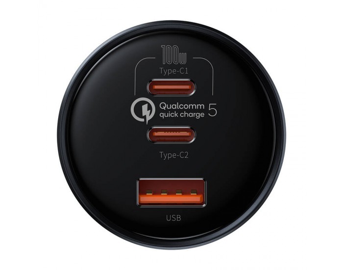 Зарядно за кола Baseus Qualcomm Quick Charge 5 USB, 2x USB-C, 160W TZCCZM-0G - сиво