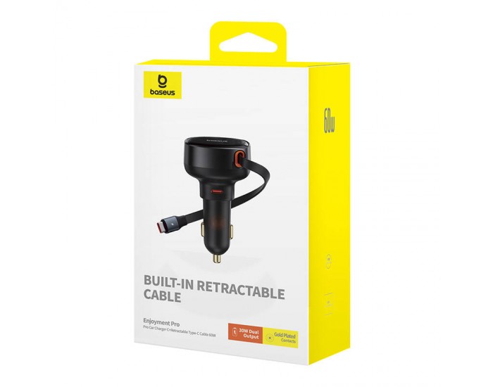 Зарядно за кола Baseus Enjoyment Pro с кабел USB-C, 60W C00057802111-01 - черно