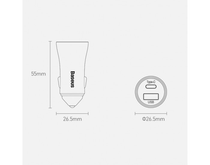 Зарядно за кола Baseus Golden Contactor Pro с USB-C и USB-А изхода 40 W + SCP FCP AFC CCJD-0G - тъмносив