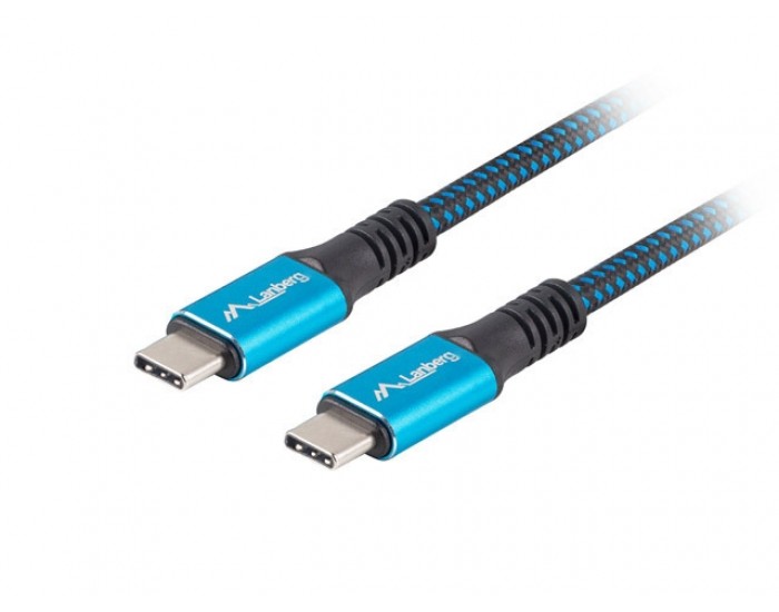 Кабел Lanberg USB-C(M) -> USB-C (M) 4.0 cable 0.5m 100W 8K 30Hz Black-Blue Кабел Lanberg USB-C(M) -> USB-C (M) 4.0 cable 0.5m 100W 8K 30Hz Black-Blue