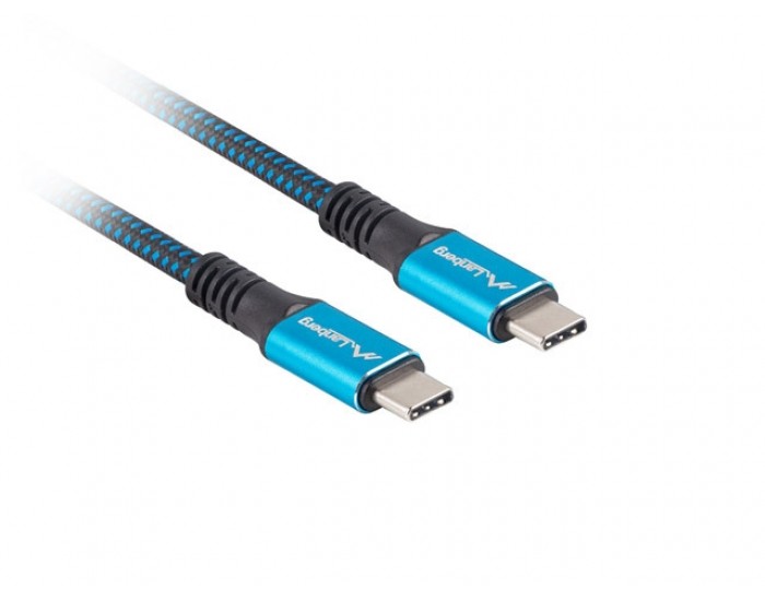 Кабел Lanberg USB-C(M) -> USB-C (M) 4.0 cable 0.5m 100W 8K 30Hz Black-Blue Кабел Lanberg USB-C(M) -> USB-C (M) 4.0 cable 0.5m 100W 8K 30Hz Black-Blue