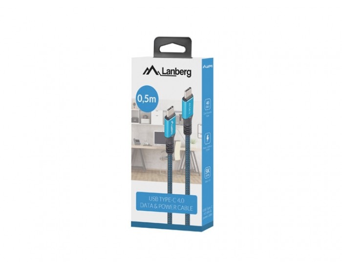 Кабел Lanberg USB-C(M) -> USB-C (M) 4.0 cable 0.5m 100W 8K 30Hz Black-Blue Кабел Lanberg USB-C(M) -> USB-C (M) 4.0 cable 0.5m 100W 8K 30Hz Black-Blue