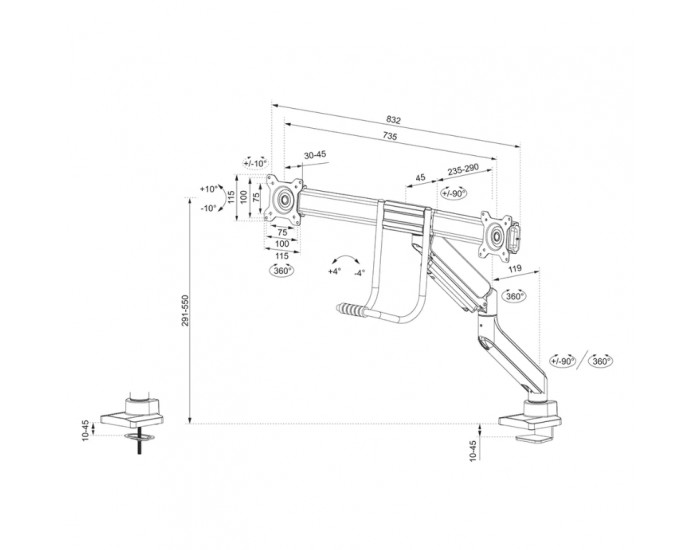 Стойка Neomounts by NewStar Screen Desk Mount 2 screens (topfix clamp & grommet), Black Стойка Neomounts by NewStar Screen Desk Mount 2 screens (topfix clamp & grommet), Black