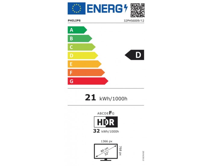 Телевизор Philips, 32" 32PHS6009/12, DLED, HD, LED 1280x720, DVB-T/T2/T2-HD/C/S/S2, HDR 10, HLG, Titan OS, Pixel Plus HD, HDMI*3, USB*2, WiFi 4, 802.11n, 10W RMS, Black