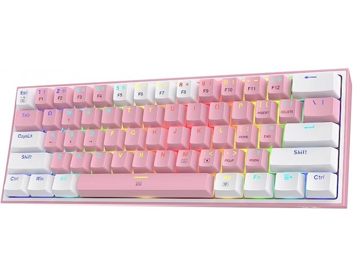 Кабелна/Bluetooth 5/2.4GHz RGB механична геймърска клавиатура Redragon Fizz Pro K616-RGB-WP_RD - бяло/розово
