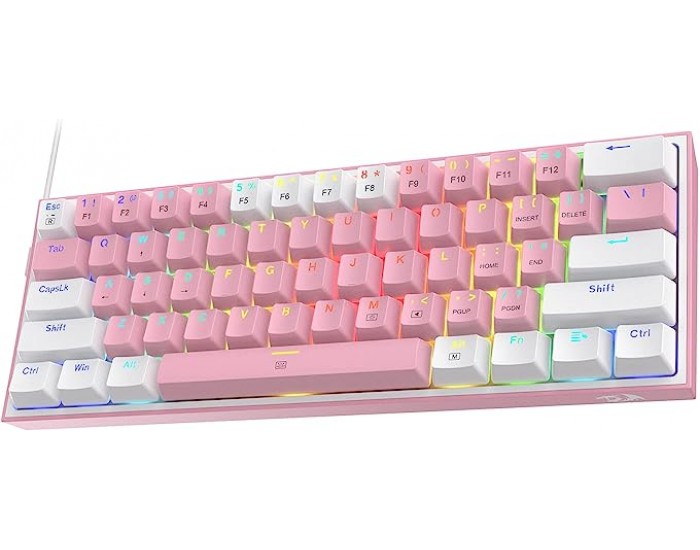 Кабелна/Bluetooth 5/2.4GHz RGB механична геймърска клавиатура Redragon Fizz Pro K616-RGB-WP_RD - бяло/розово