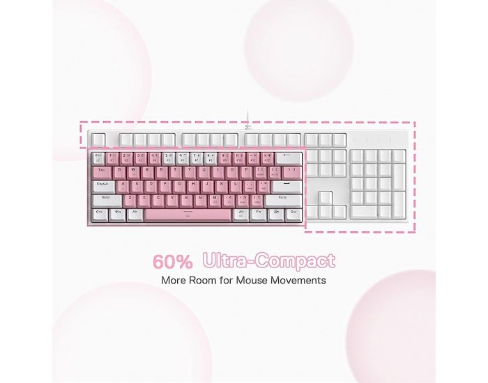 Кабелна/Bluetooth 5/2.4GHz RGB механична геймърска клавиатура Redragon Fizz Pro K616-RGB-WP_RD - бяло/розово
