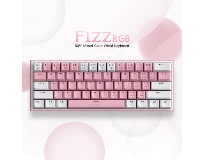 Кабелна/Bluetooth 5/2.4GHz RGB механична геймърска клавиатура Redragon Fizz Pro K616-RGB-WP_RD - бяло/розово