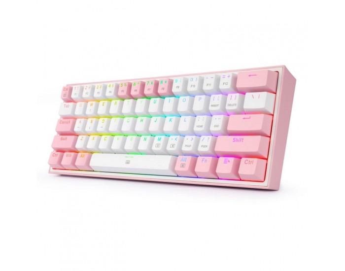 Кабелна/Bluetooth 5/2.4GHz RGB механична геймърска клавиатура Redragon Fizz Pro K616-RGB-WP_RD - бяло/розово