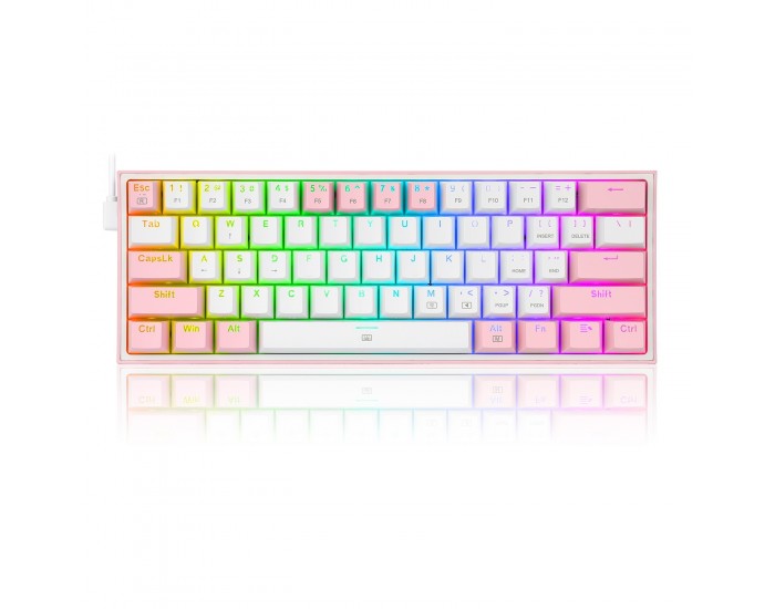 Кабелна/Bluetooth 5/2.4GHz RGB механична геймърска клавиатура Redragon Fizz Pro K616-RGB-WP_RD - бяло/розово