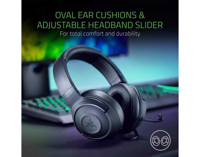 Геймърски слушалки Razer Kraken X Lite с микрофон (за PC, PS4, Xbox One) - черни