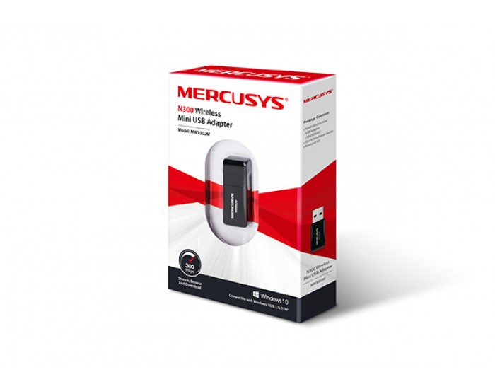 Безжичен мини USB адаптер Mercusys MW300UM N300
