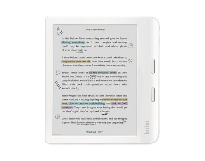 Четец за Е-книги Kobo Libra Colour e-Book Reader, E Ink Kaleido touchscreen 7 inch, 1680 x 1264, 32 GB, 2 GHz, Greutate 0.215 kg, Wireless Da, Comfort Light PRO, IPX8 - up to 60 mins in 2 metres of water, 15 file formats supported natively, White Четец за Е-книги Kobo Libra Colour e-Book Reader, E Ink Kaleido touchscreen 7 inch, 1680 x 1264, 32 GB, 2 GHz, Greutate 0.215 kg, Wireless Da, Comfort Light PRO, IPX8 - up to 60 mins in 2 metres of water, 15 file formats supported natively, White