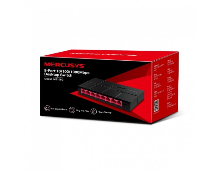 8-портов настолен комутатор Mercusys MS108G 10/100/1000 Mbps