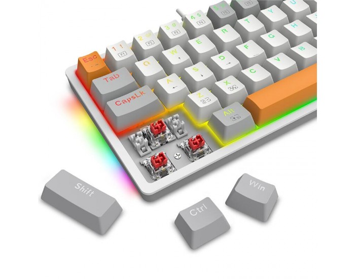Механична RGB геймърска клавиатура Redragon Akali K642WGO-RGB - сива