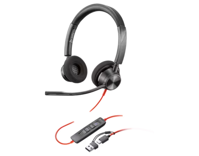 Слушалки HP Poly Blackwire 3320 Stereo Microsoft Teams Certified USB-C +USB-C/A адаптер 8X220AA