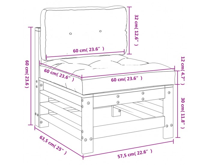 Sonata H Среден диван с възглавници, борово дърво масив