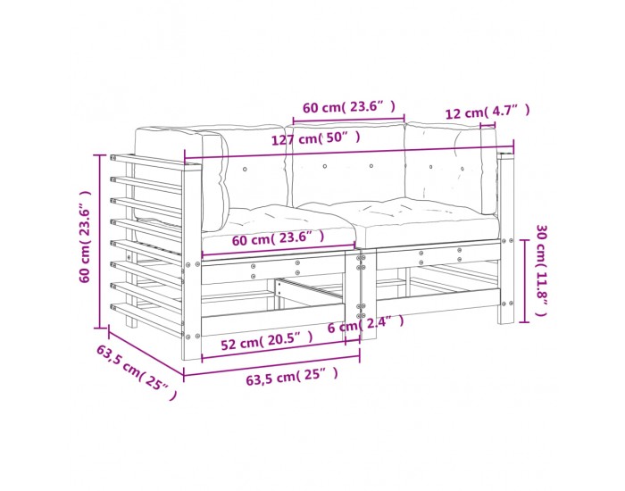 Sonata H Ъглови дивани с възглавници, 2 бр, борово дърво масив