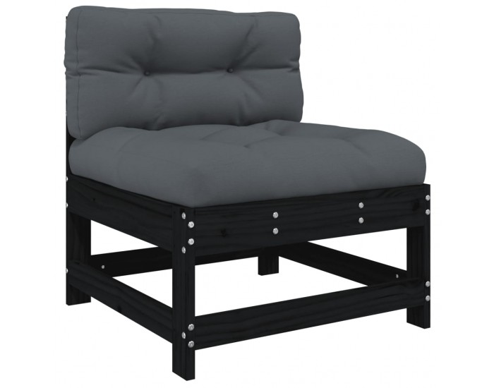 Sonata H Градински комплект с възглавници, 3 части, черен, дърво масив