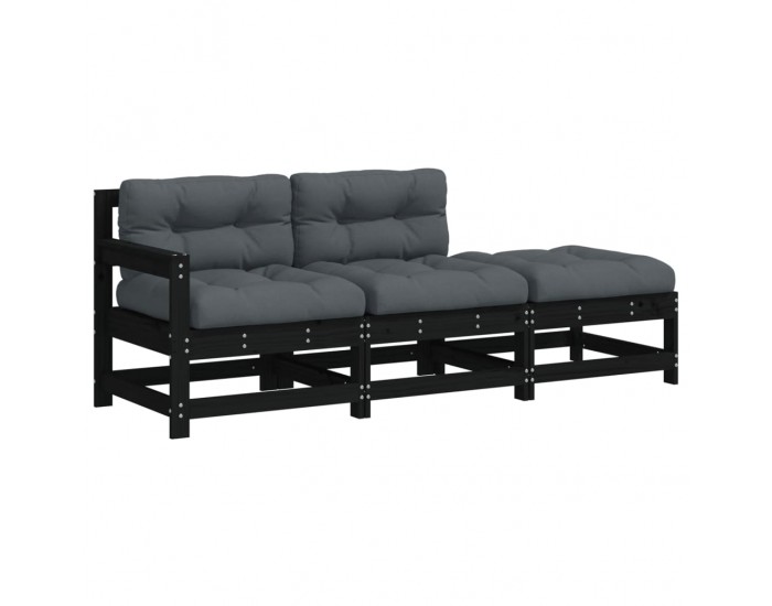 Sonata H Градински комплект с възглавници, 3 части, черен, дърво масив