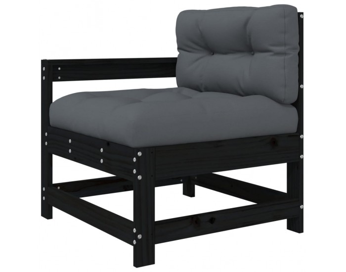 Sonata H Градински комплект с възглавници, 3 части, черен, дърво масив