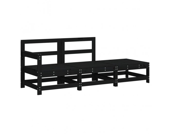 Sonata H Градински комплект с възглавници, 3 части, черен, дърво масив