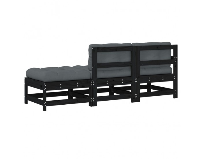 Sonata H Градински комплект с възглавници, 3 части, черен, дърво масив