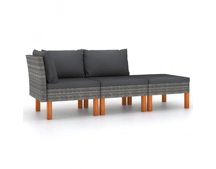 Sonata H Градински лаундж комплект, 3 части, полиратан и евкалипт масив