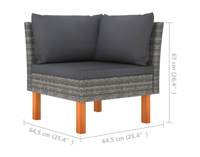 Sonata H Градински лаундж комплект, 3 части, полиратан и евкалипт масив