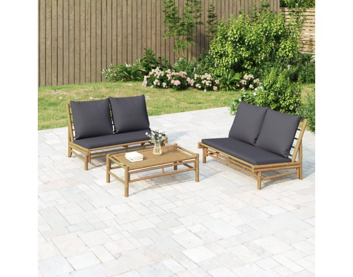 Sonata H Градински лаундж комплект тъмносиви възглавници 2 части бамбук