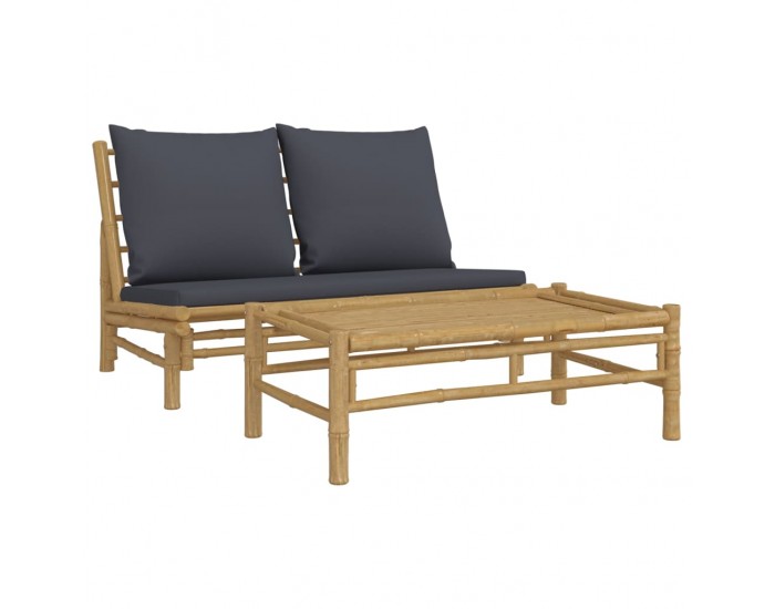 Sonata H Градински лаундж комплект тъмносиви възглавници 2 части бамбук