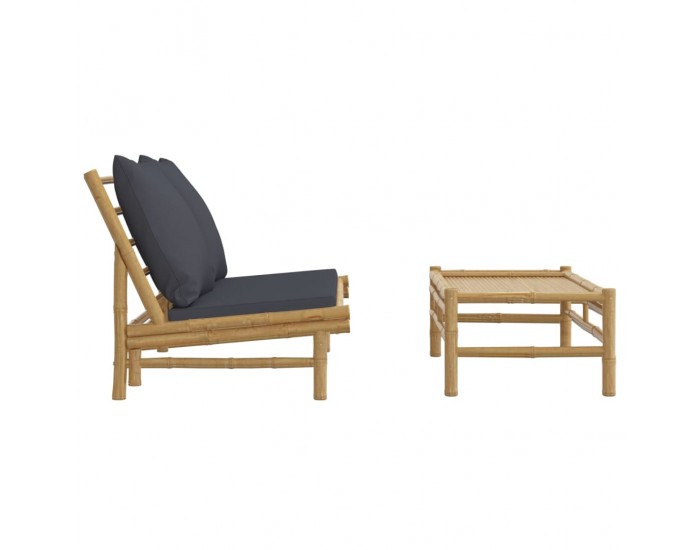 Sonata H Градински лаундж комплект тъмносиви възглавници 2 части бамбук