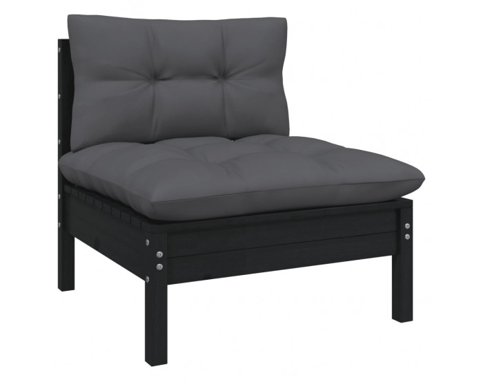 Sonata H Градински комплект от 3 части, с възглавници, черен, бор масив