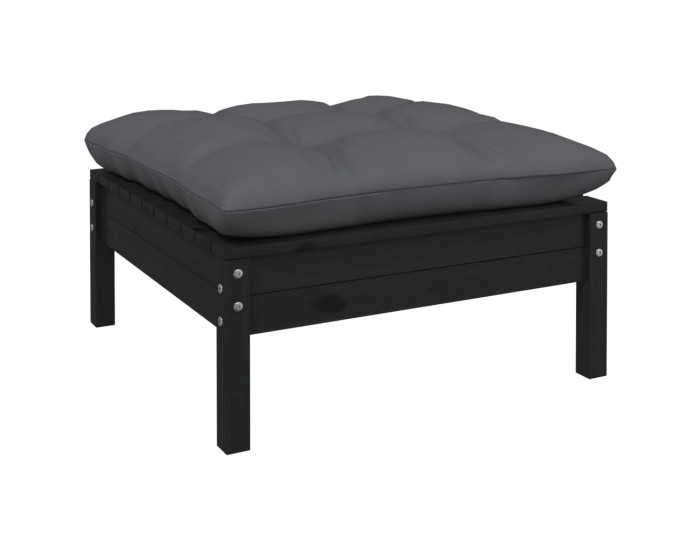 Sonata H Градински комплект от 3 части, с възглавници, черен, бор масив