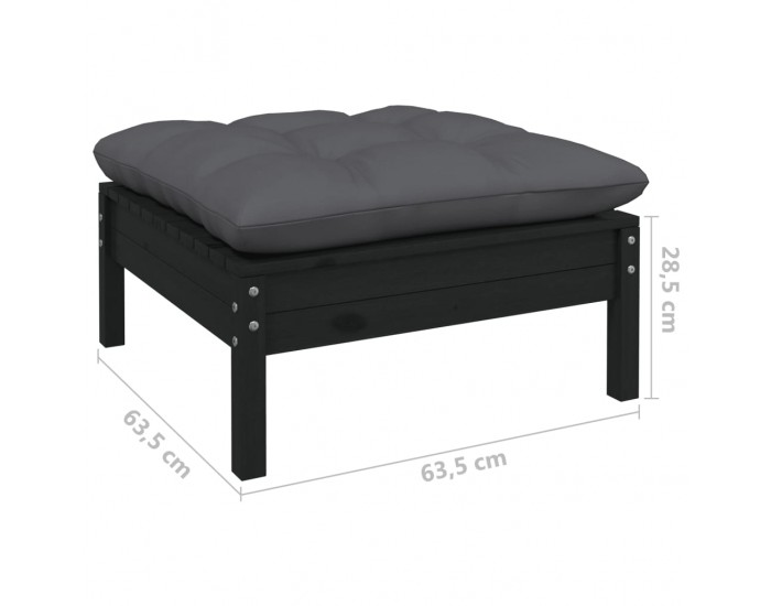 Sonata H Градински комплект от 3 части, с възглавници, черен, бор масив