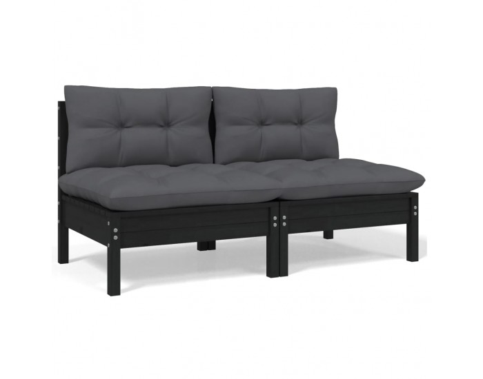 Sonata H 2-местен градински диван с възглавници, черен, бор масив