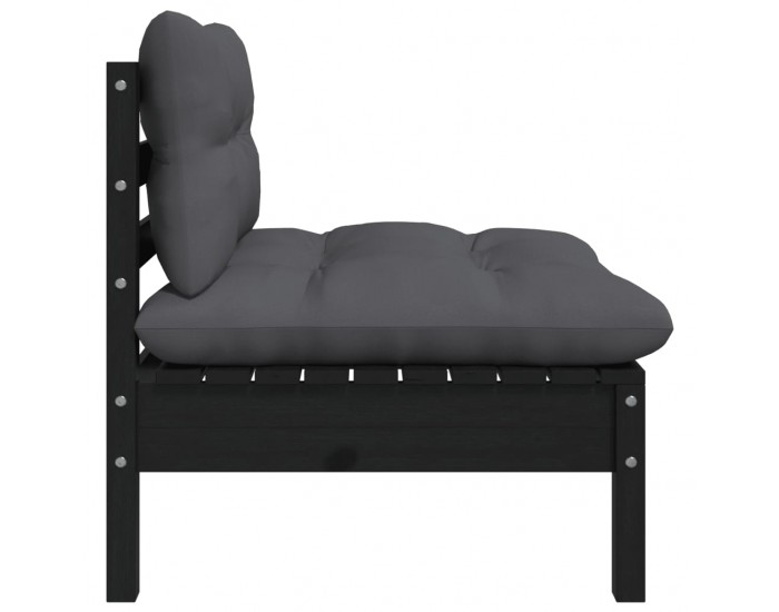 Sonata H 2-местен градински диван с възглавници, черен, бор масив