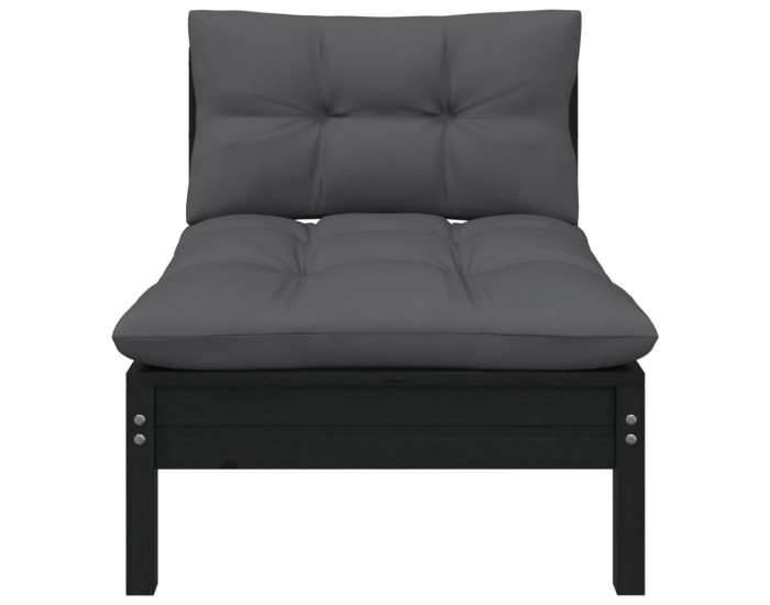 Sonata H 2-местен градински диван с възглавници, черен, бор масив