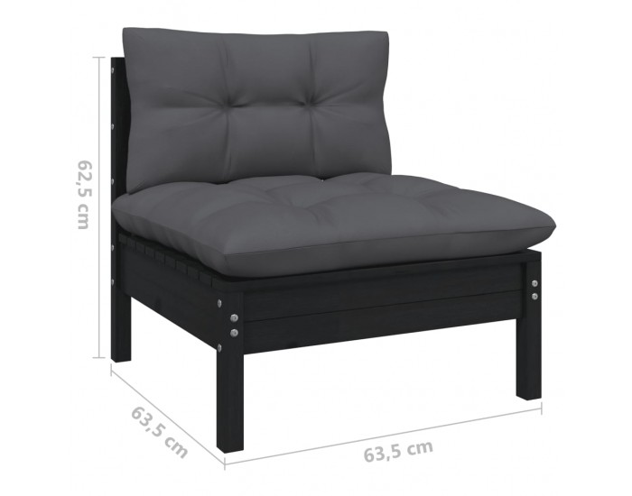 Sonata H 2-местен градински диван с възглавници, черен, бор масив