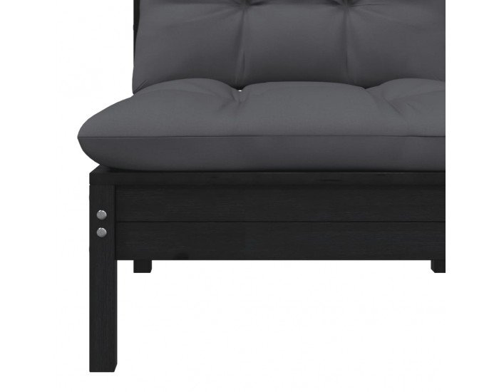 Sonata H 2-местен градински диван с възглавници, черен, бор масив