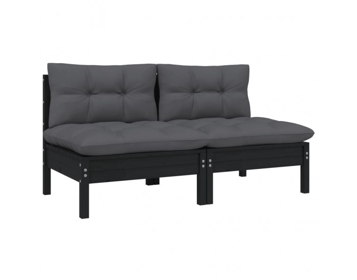 Sonata H 2-местен градински диван с възглавници, черен, бор масив