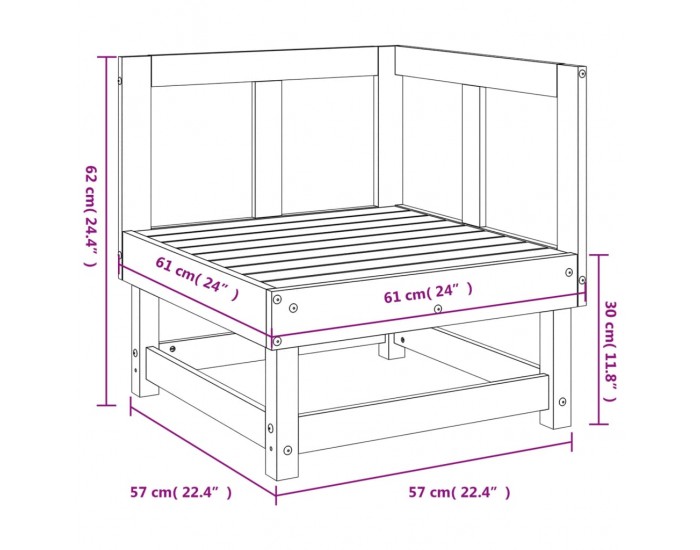 Sonata H Градински ъглов диван, бял, бор масив