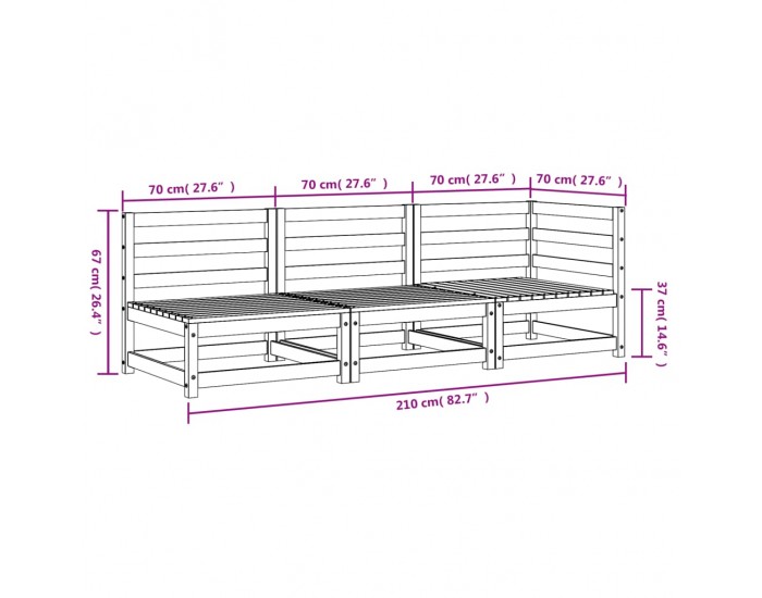 Sonata H Градински диван, 3-местен, борово дърво масив